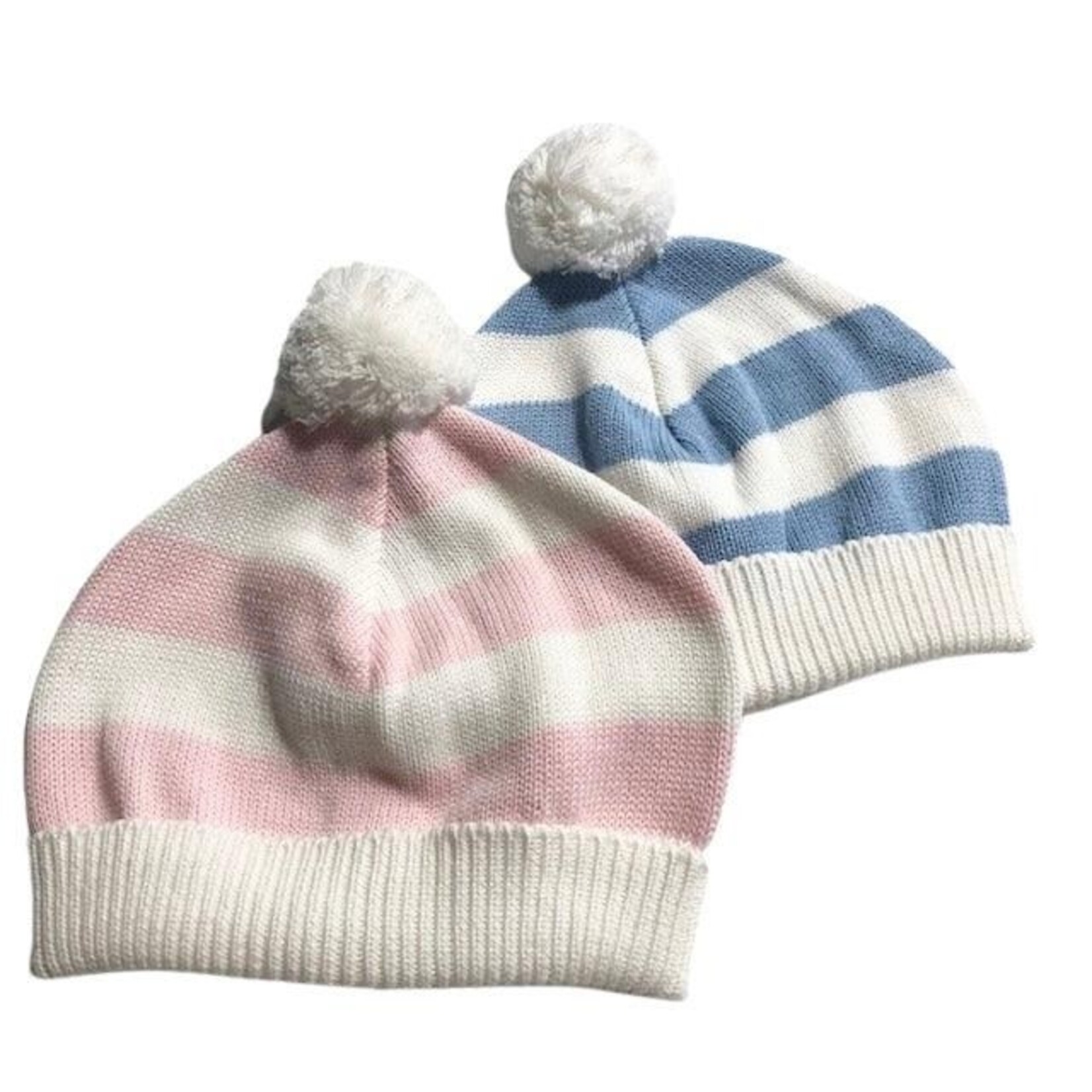 A Soft Idea Cotton Striped Baby Hat w/Pompoms