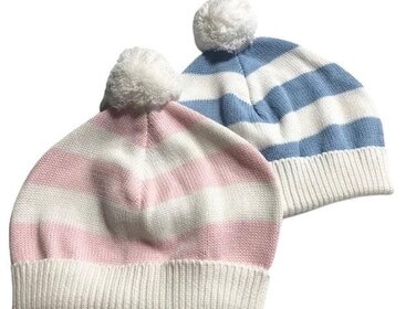 A Soft Idea Cotton Striped Baby Hat w/Pompoms