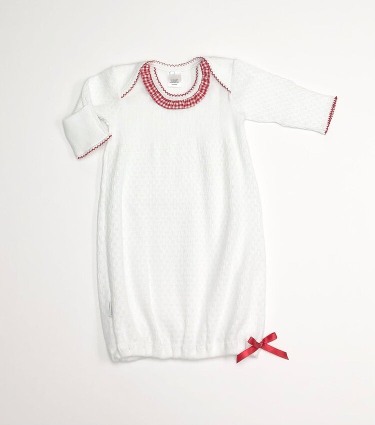 Paty White Gown w/Red Gingham Ruffle Collar
