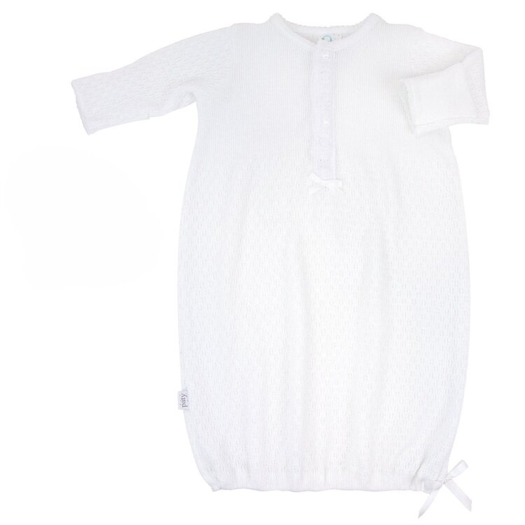 Paty LS White Eyelet Gown