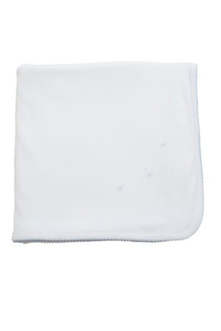 Proper Peony White W/ Blue stitch Pima Blanket