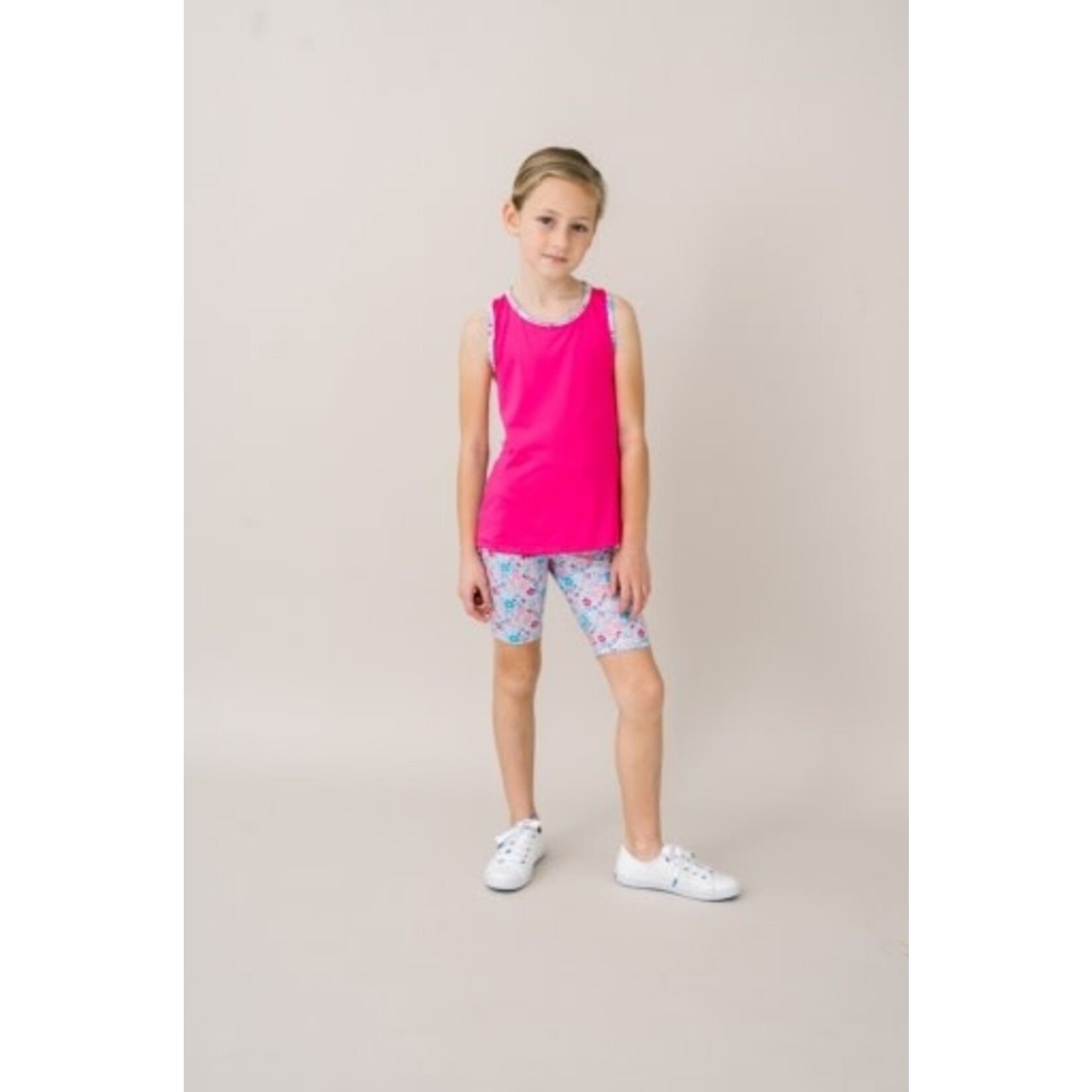 POWER PINK ATHLEISURE WITH BLOOMBERRY FLORAL CUSTOM PRINT SIDES AND WELTING