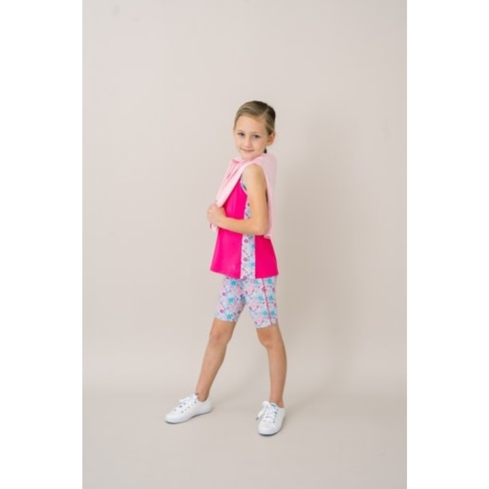 POWER PINK ATHLEISURE WITH BLOOMBERRY FLORAL CUSTOM PRINT SIDES AND WELTING