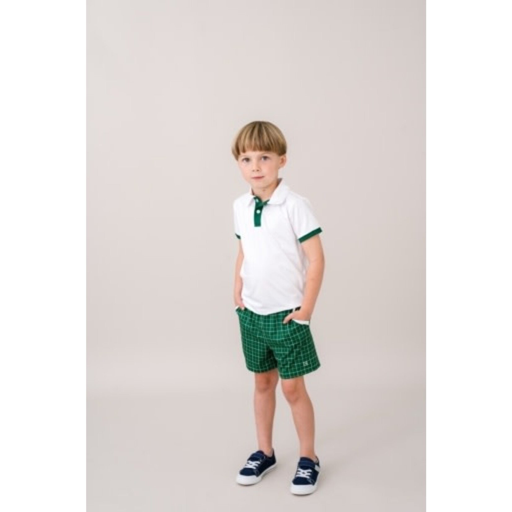 PURE COCONUT WHITE ATHLEISURE WITH AUGUSTA GREEN PLACKET AND SLEEVE WELTING