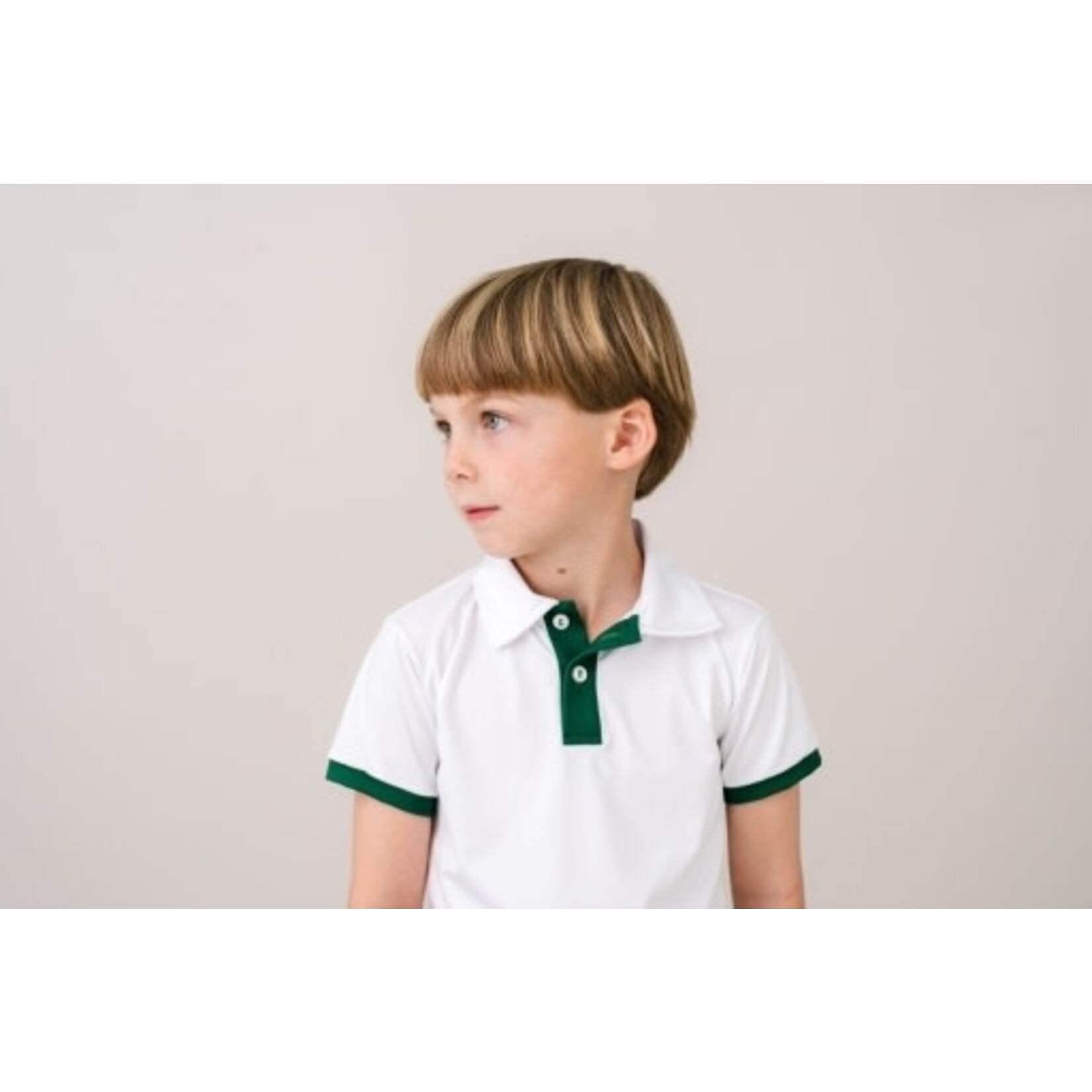 PURE COCONUT WHITE ATHLEISURE WITH AUGUSTA GREEN PLACKET AND SLEEVE WELTING
