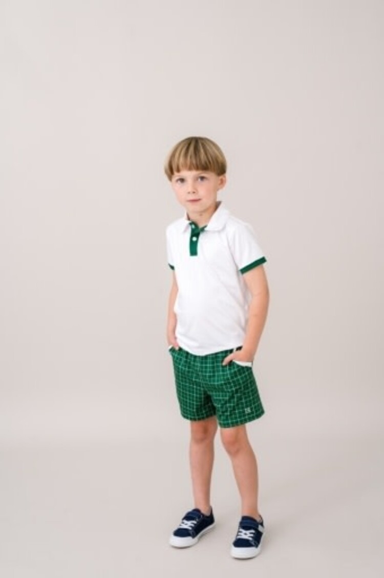 PURE COCONUT WHITE ATHLEISURE WITH AUGUSTA GREEN PLACKET AND SLEEVE WELTING