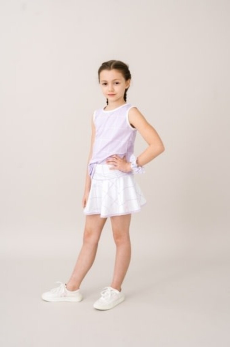 PETAL PURPLE WILLINGTON WINDOWPANE CUSTOM PRINT IN ATHLEISURE WITH PURE COCONUT WHITE WELTING