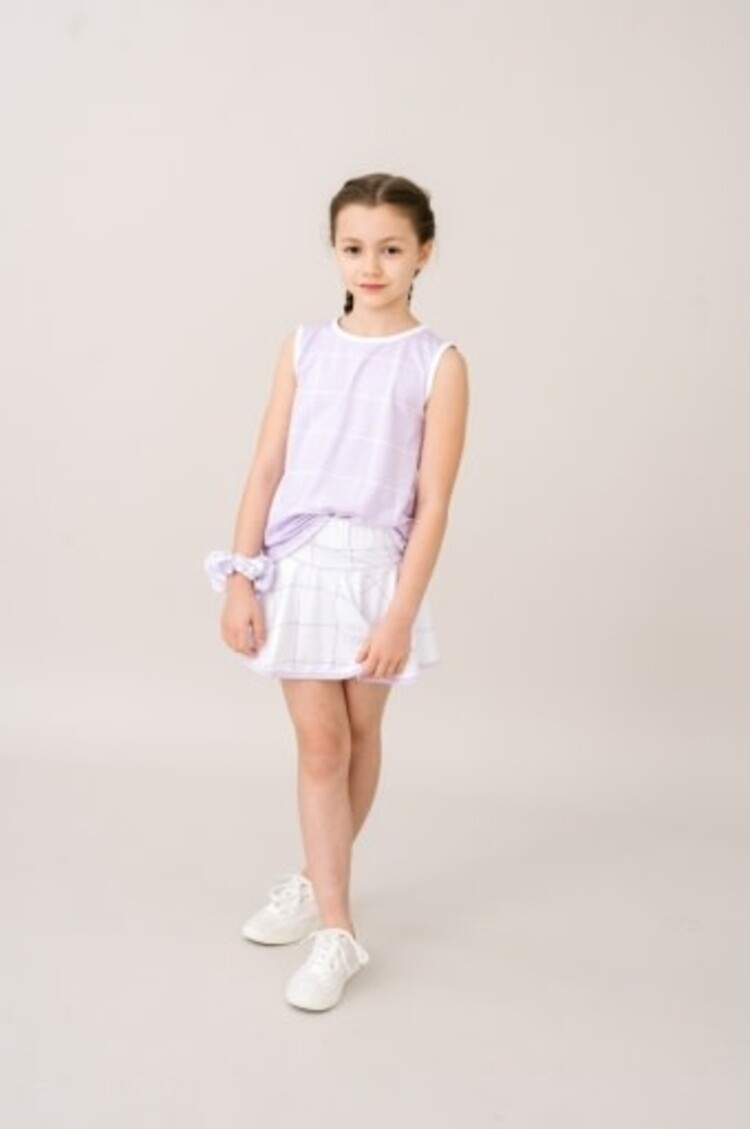 PETAL PURPLE WILLINGTON WINDOWPANE CUSTOM PRINT IN ATHLEISURE WITH PURE COCONUT WHITE WELTING