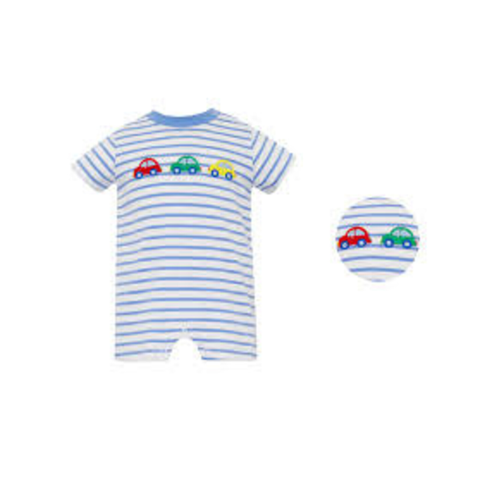 Claire & Charlie Blue Stripe Beep Beep Romper
