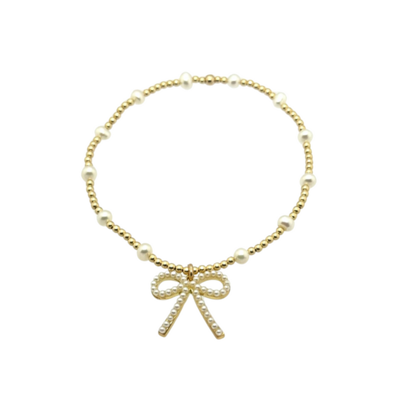 Bara Boheme Gold and Pearl Bow Bara Bracelet Bracelet 6.5"
