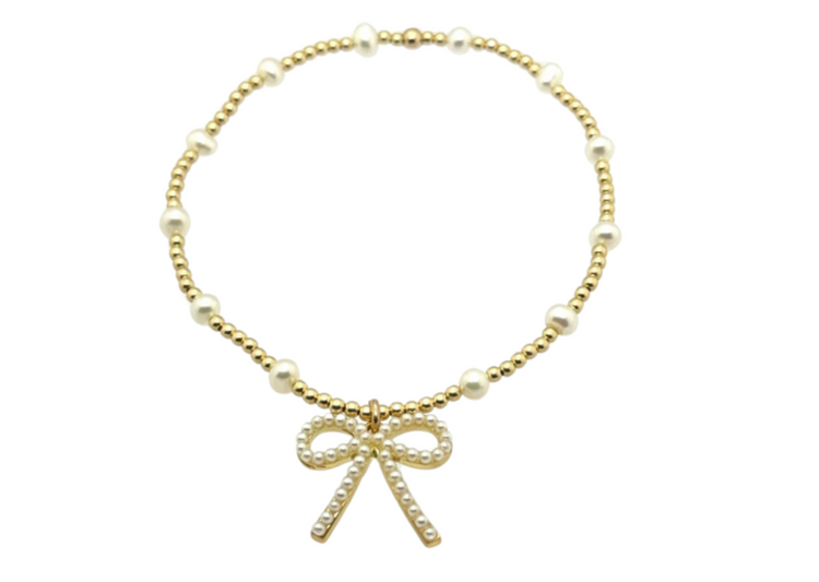 Bara Boheme Gold and Pearl Bow Bara Bracelet Bracelet 6.5"
