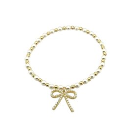 Bara Boheme Gold and Pearl May Bow Bracelet 6.5"