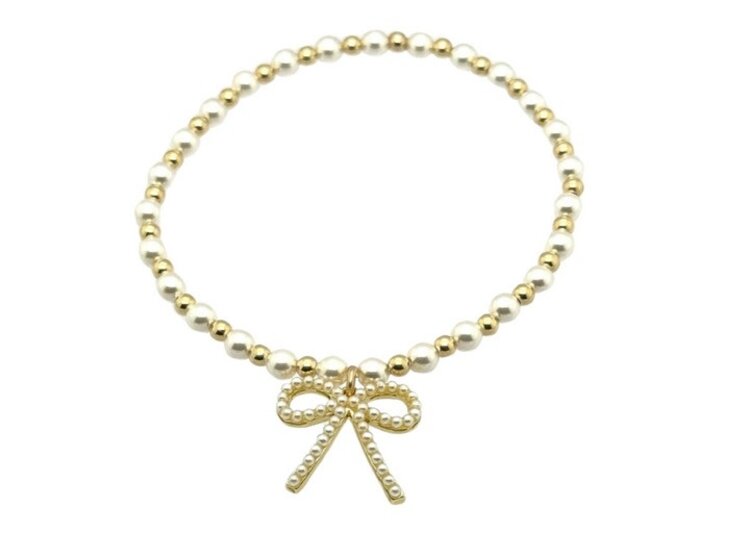 Bara Boheme Gold and Pearl May Bow Bracelet 6.5"