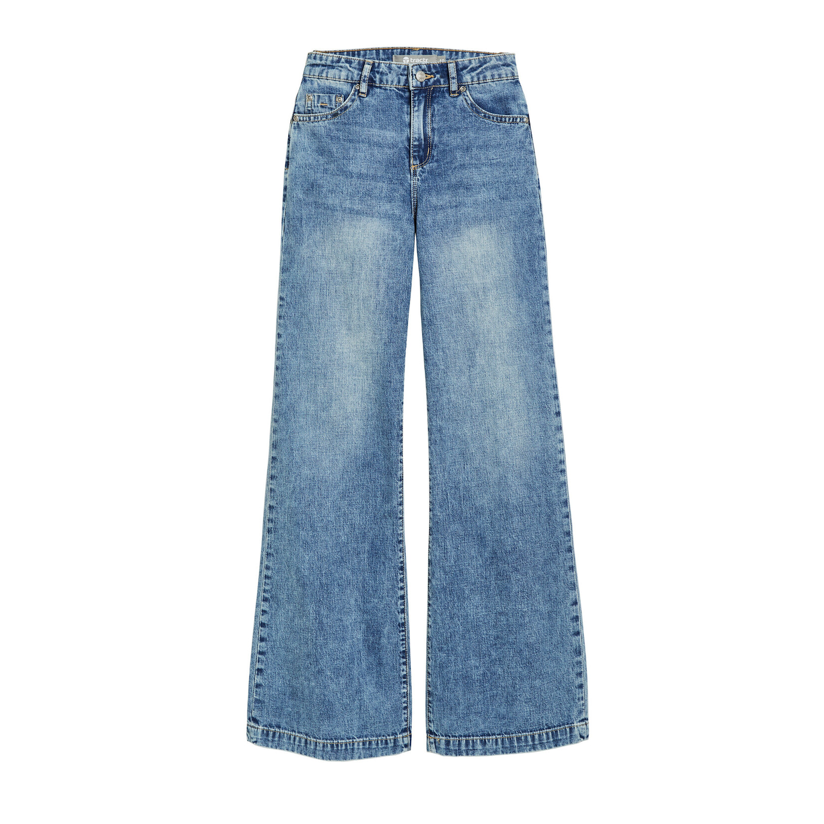 Tractr MED INDIGO WIDE LEG WITH FRAY HEM PANTS