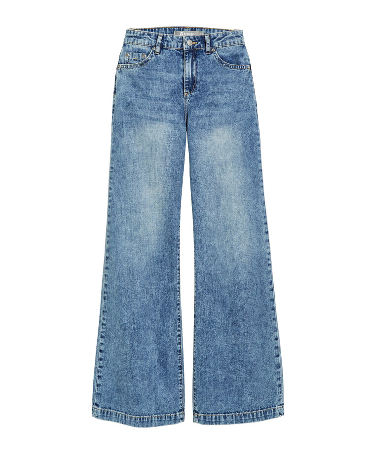 Tractr MED INDIGO WIDE LEG WITH FRAY HEM PANTS