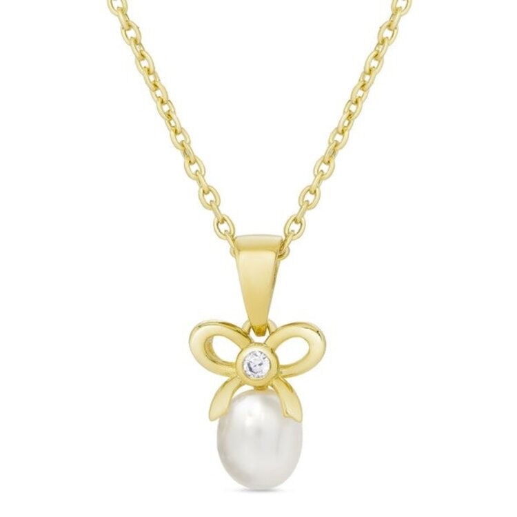 Lily Nily CZ Bow And Pearl Necklace