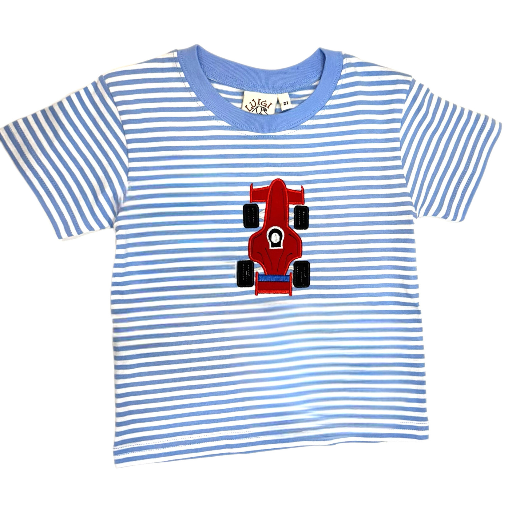 Luigi Kids Blue Stripe Race Car SS Shirt