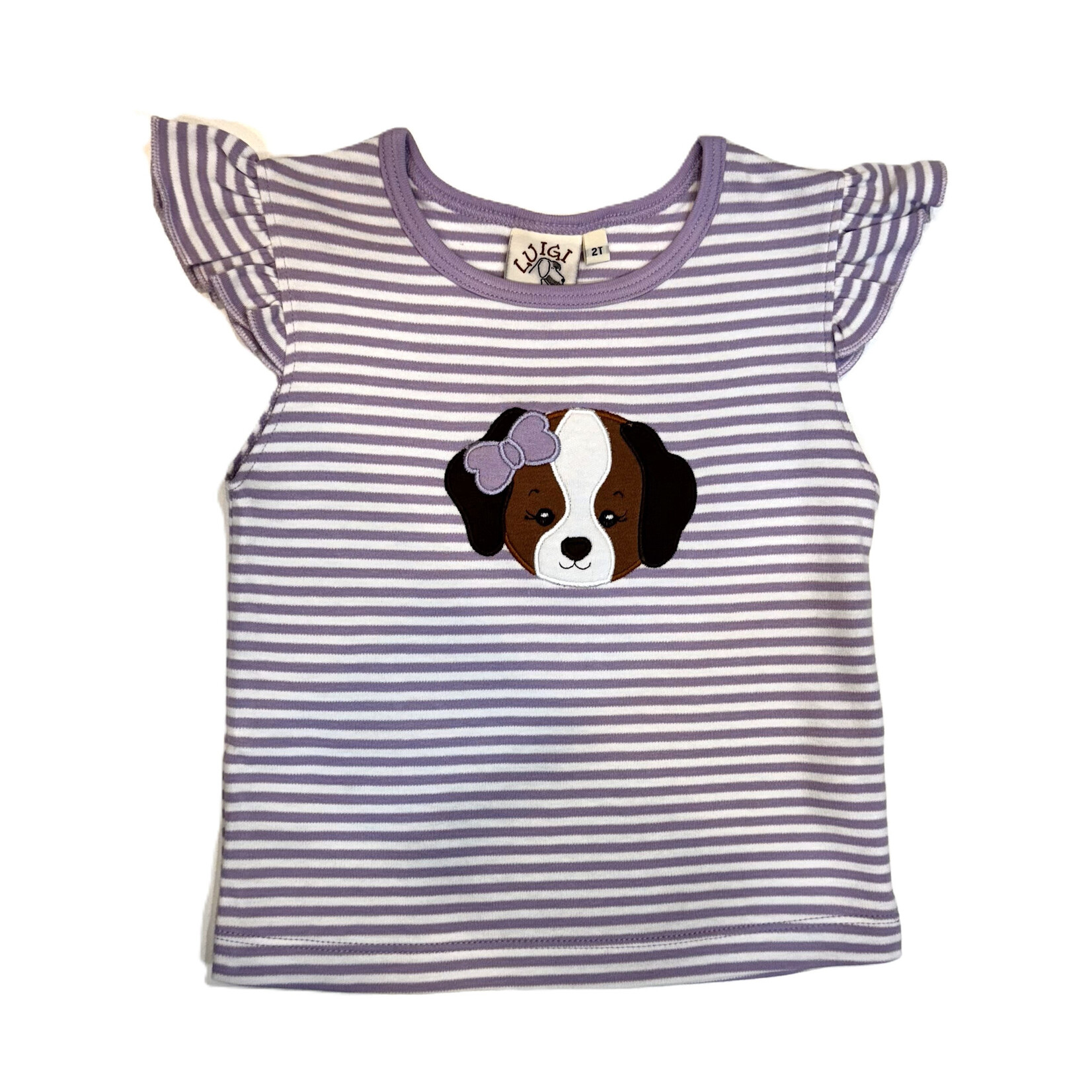 Luigi Kids Lavender Stripe Dog w/Bow Tee
