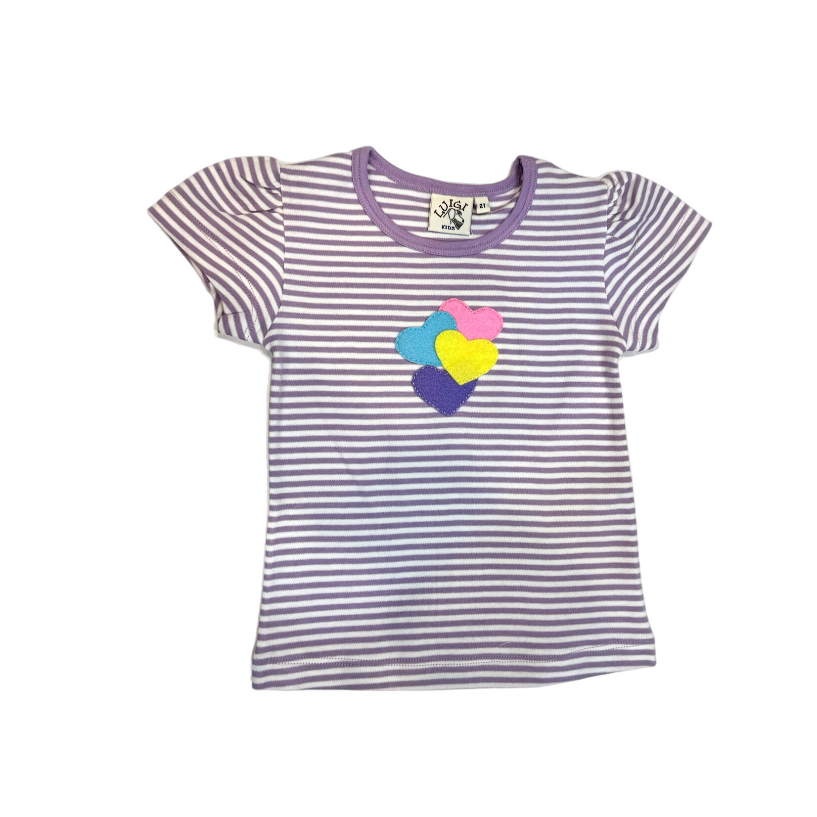 Luigi Kids Lavender Stripe Heart Tee