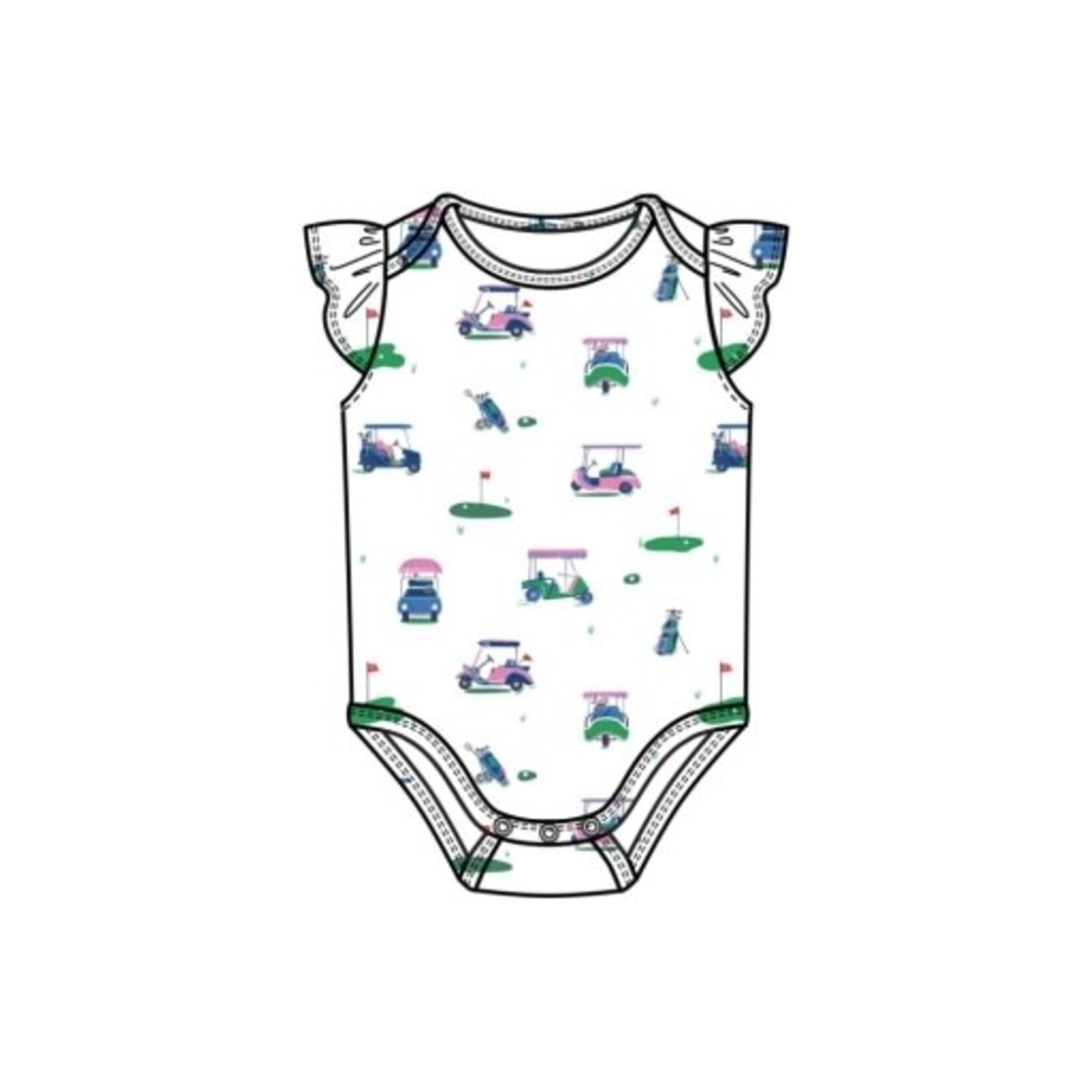 Angel Dear Vintage Golf Carts Pink Ruffle Slv Bodysuit