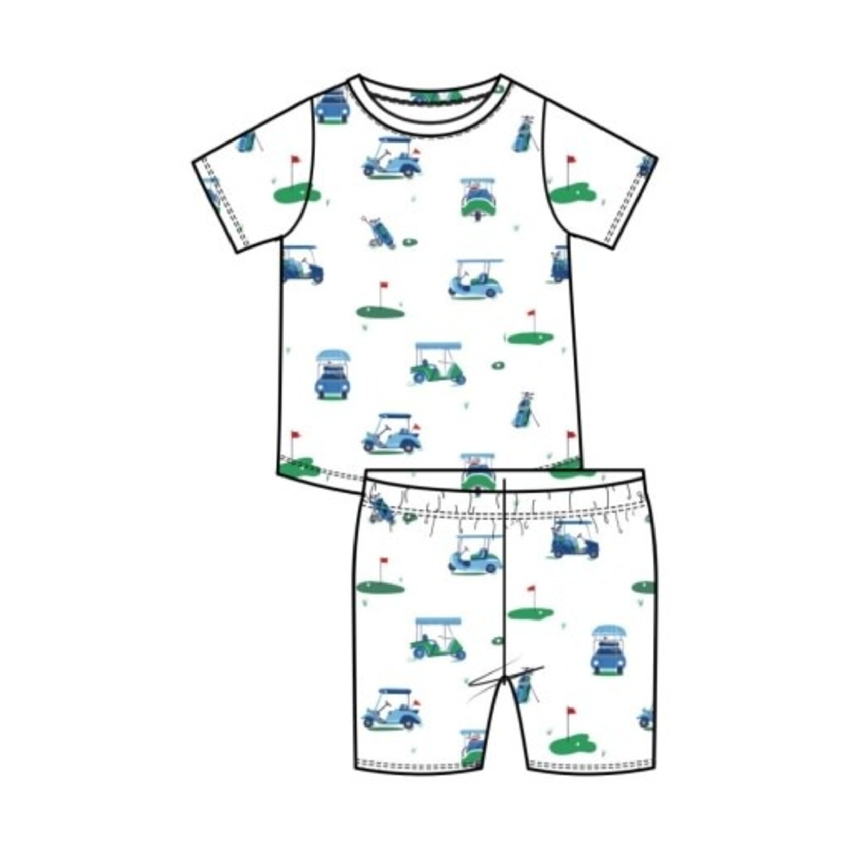 Angel Dear Vintage Golf Carts Blue Loungewear Short Set