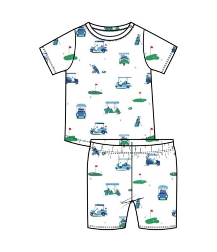 Angel Dear Vintage Golf Carts Blue Loungewear Short Set