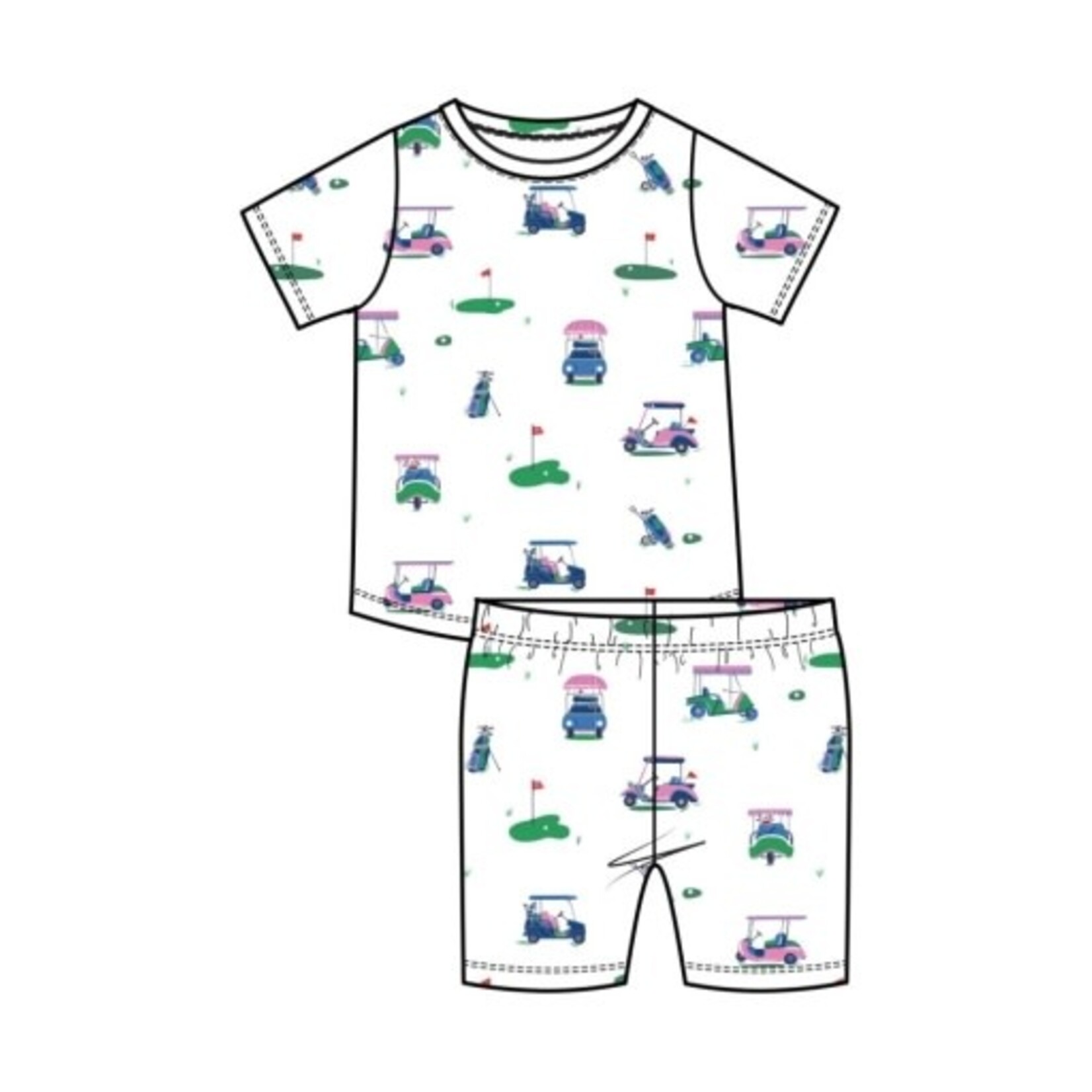 Angel Dear Vintage Golf Carts Pink Loungewear Short Set