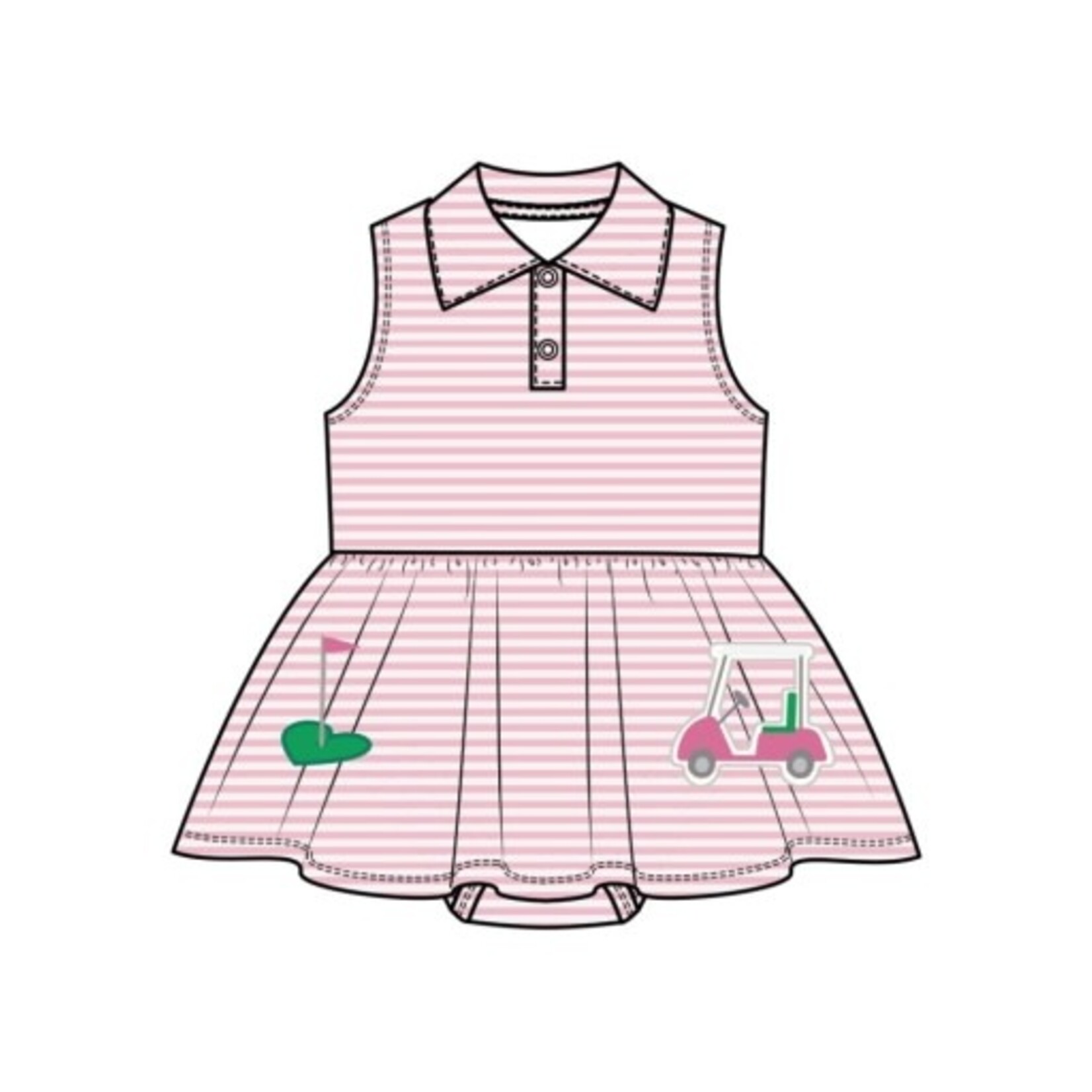 Angel Dear Golf Pink Mini Applique Polo Collar Bodysuit Dress