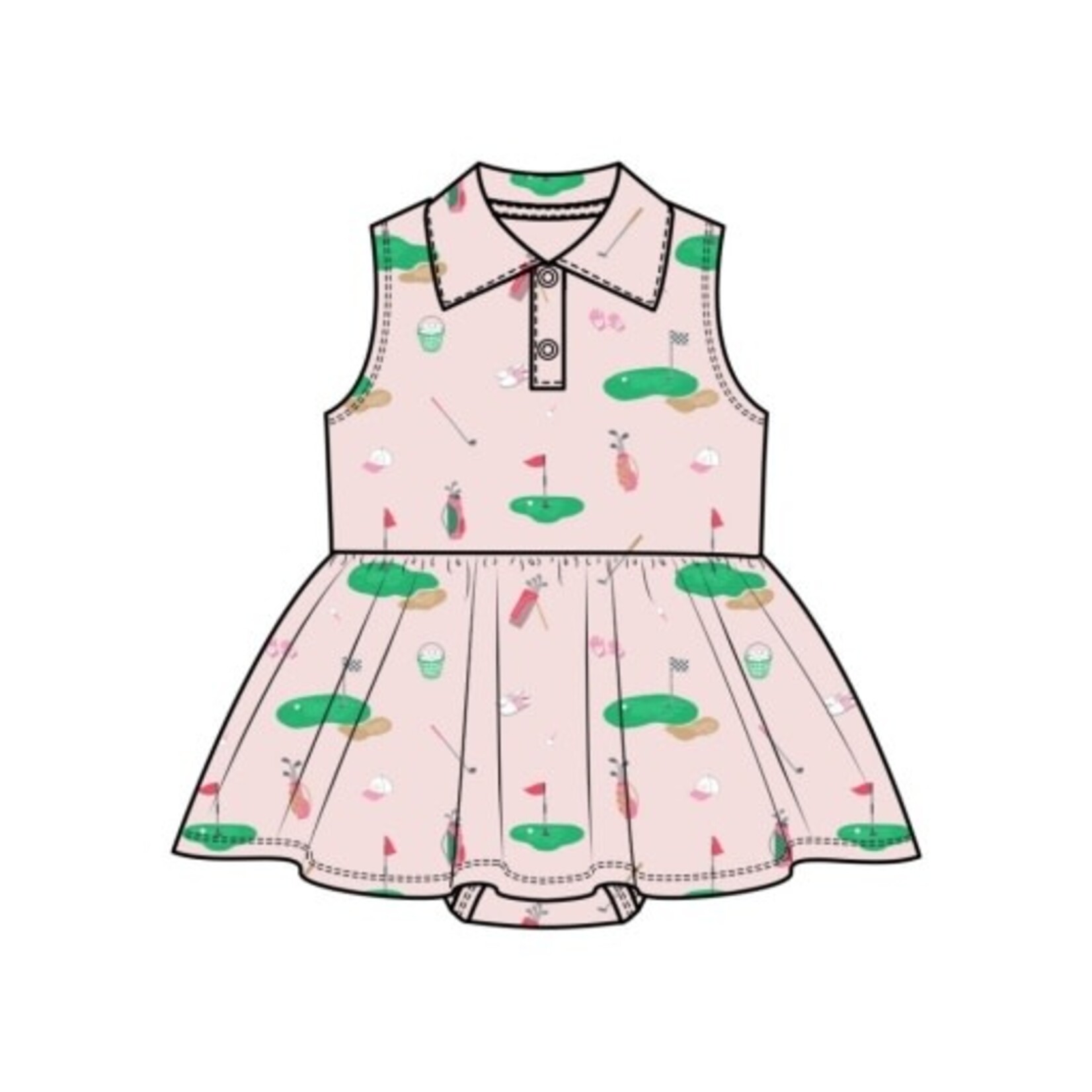 Angel Dear Golf Things Pink Polo Collar Bodysuit Dress