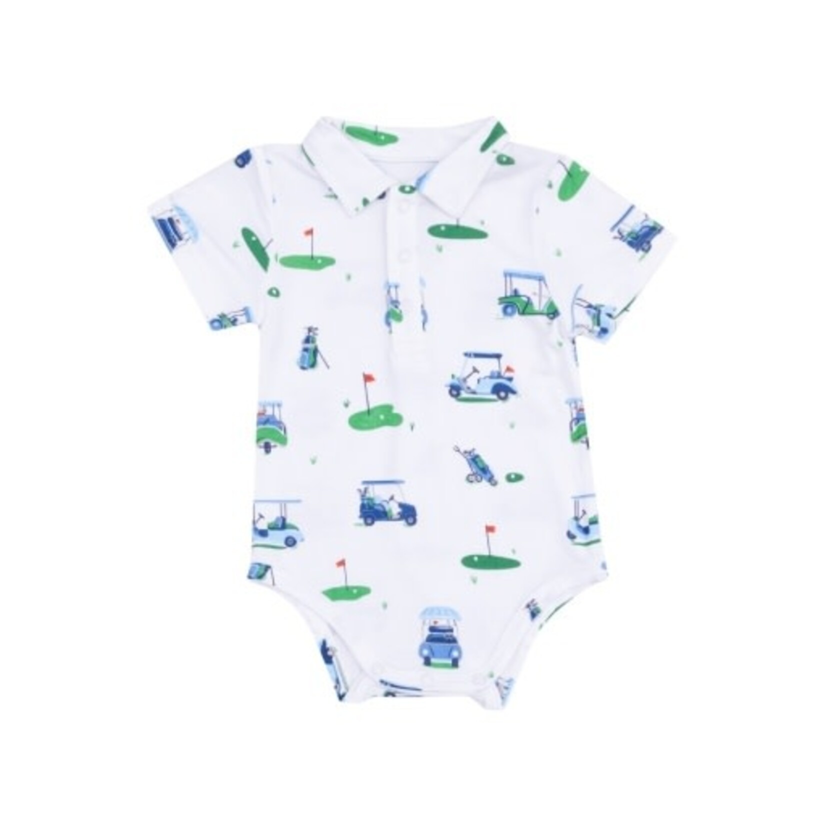 Angel Dear Vintage Golf Carts Blue Polo Bodysuit