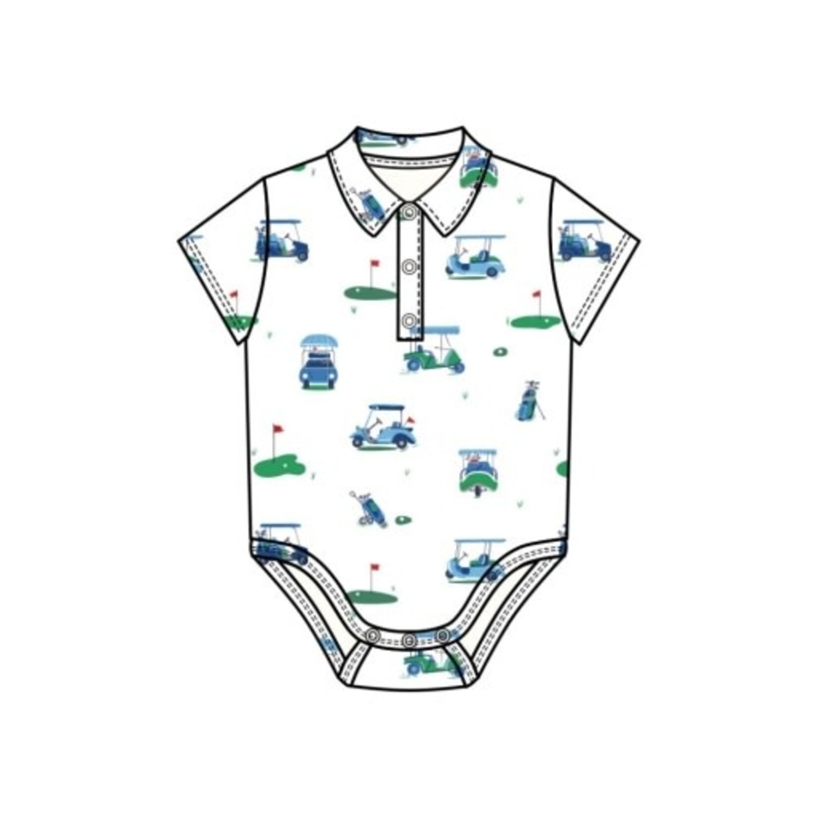 Angel Dear Vintage Golf Carts Blue Polo Bodysuit