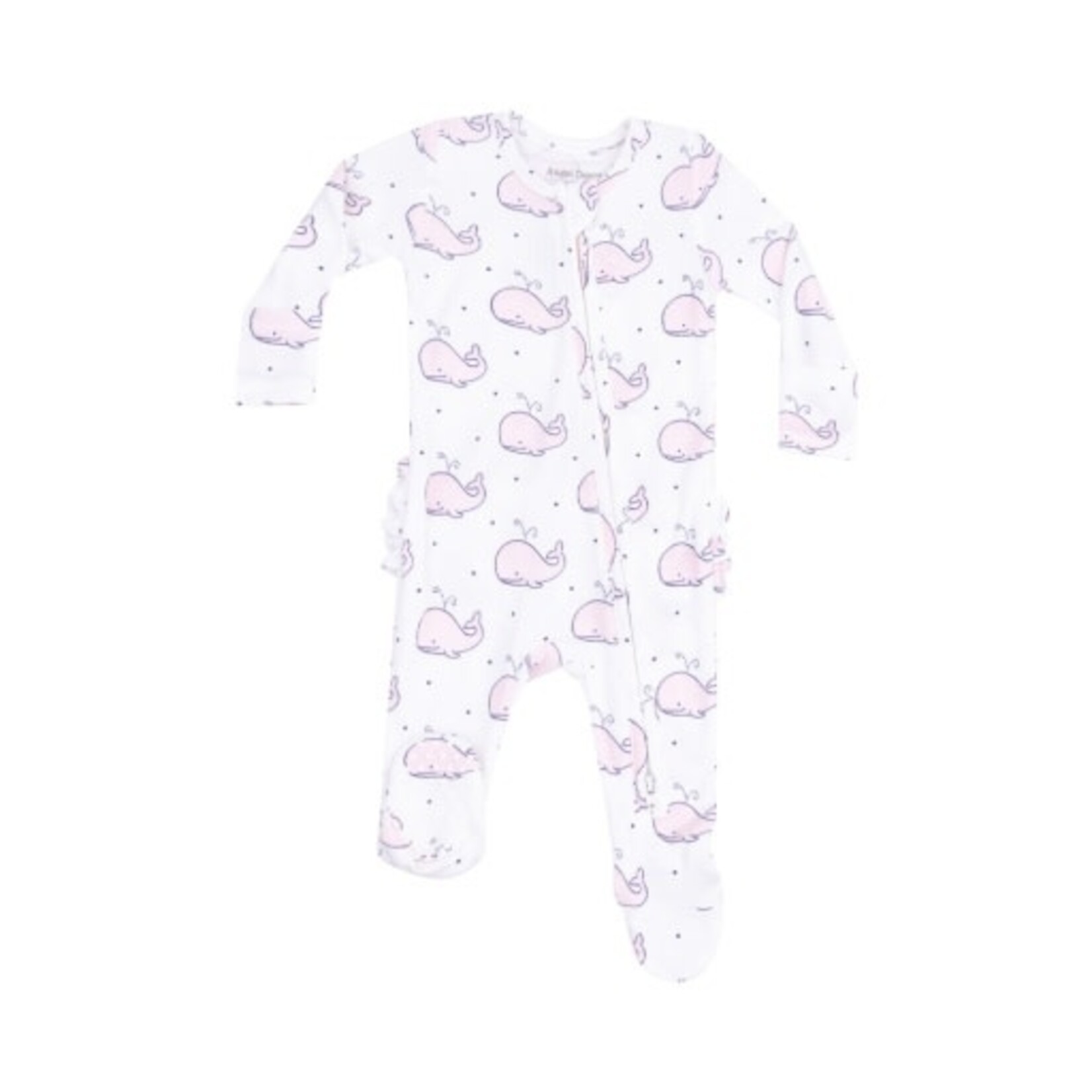 Angel Dear Bubbly Whale Pink Ribbed 2 Way Zipper Ruffle Back Footie