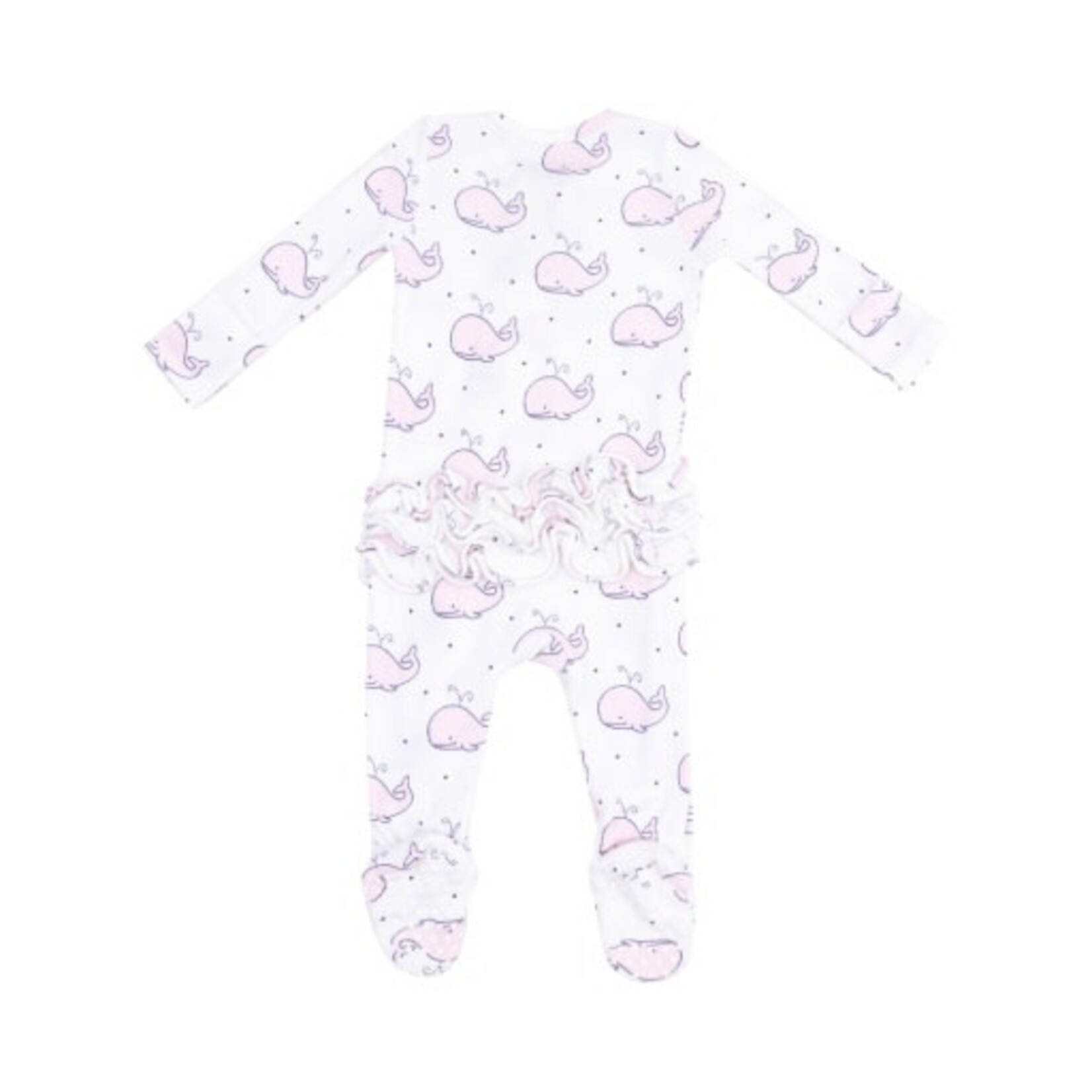 Angel Dear Bubbly Whale Pink Ribbed 2 Way Zipper Ruffle Back Footie