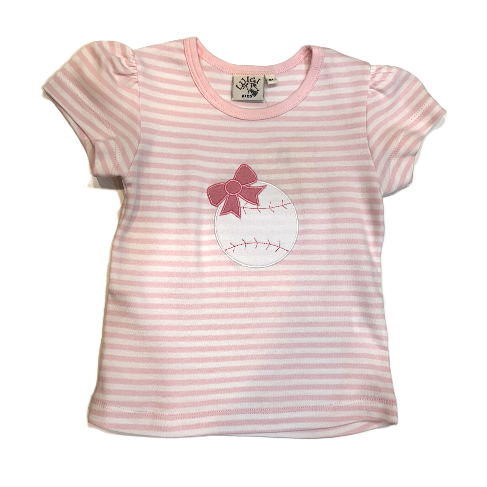 Luigi Kids Pink Stripe Bow Baseball Shirt
