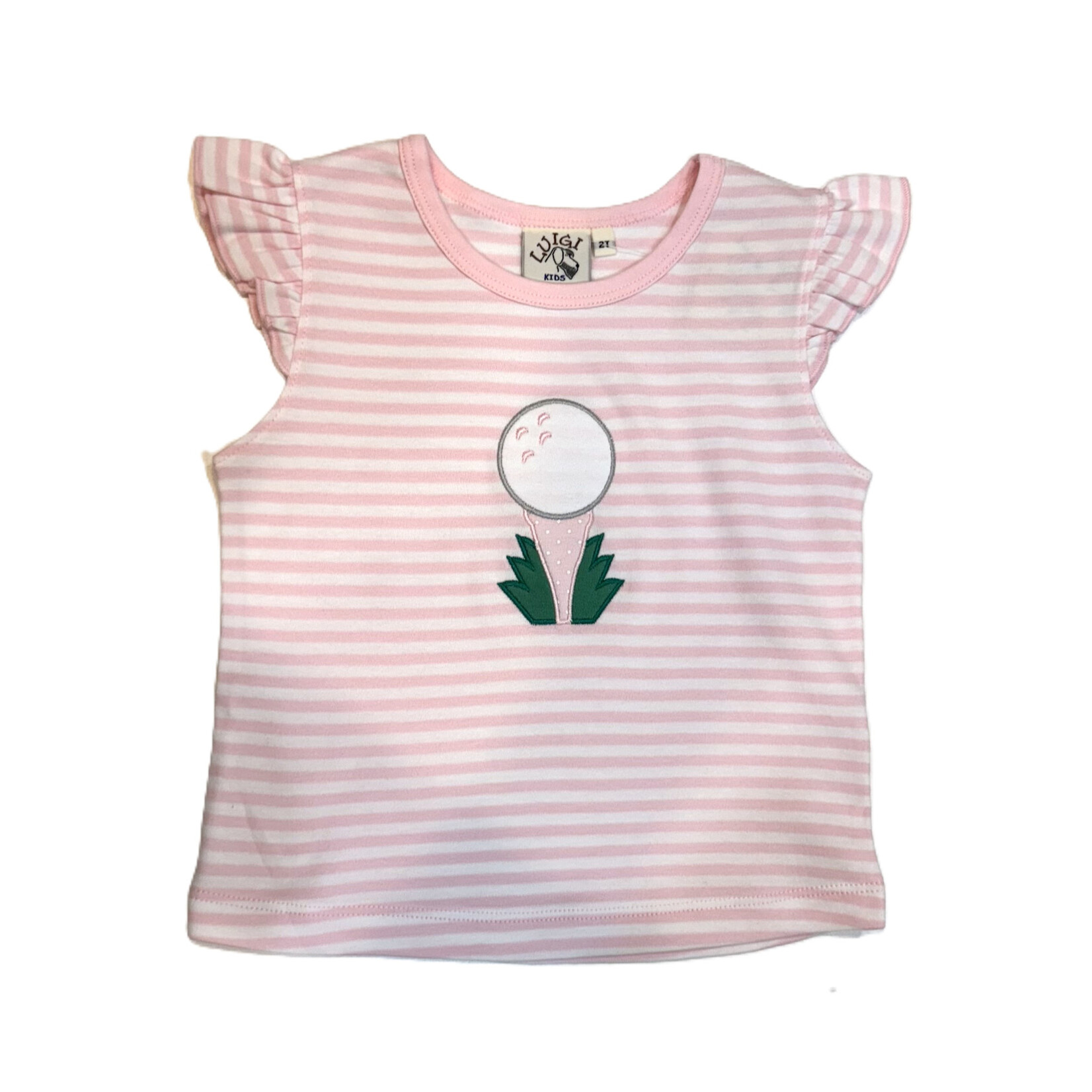 Luigi Kids Pink Stripe Golf Ball On Tee Shirt