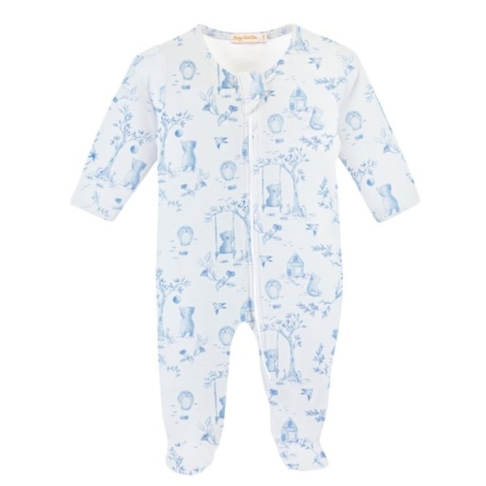 Baby Club Chic Blue Toile de Jouy Zip Footie