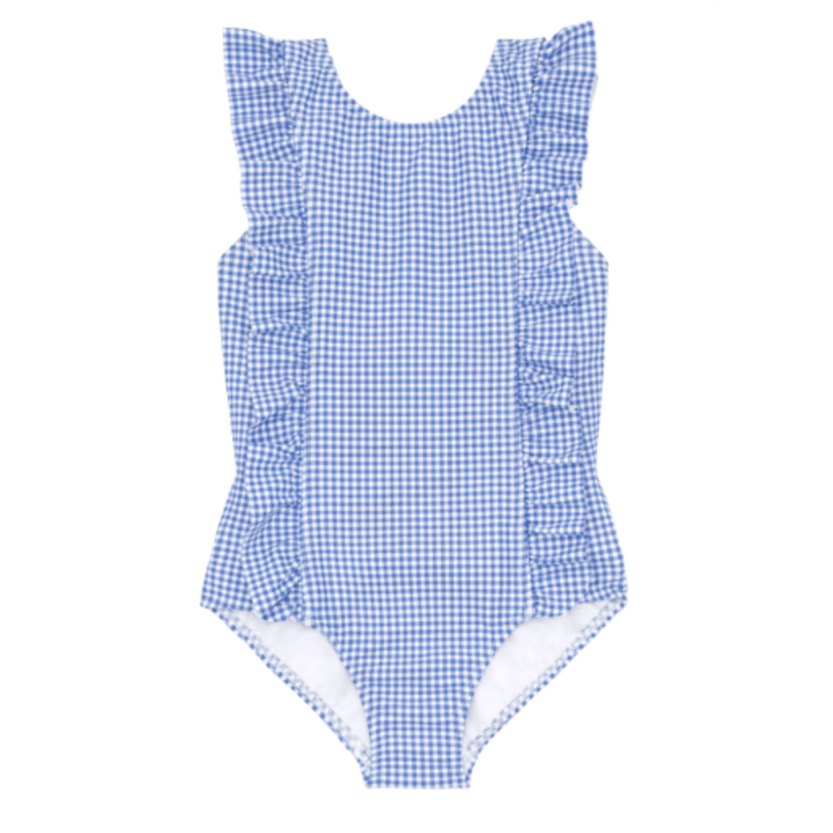 girls sky blue gingham ruffle one piece