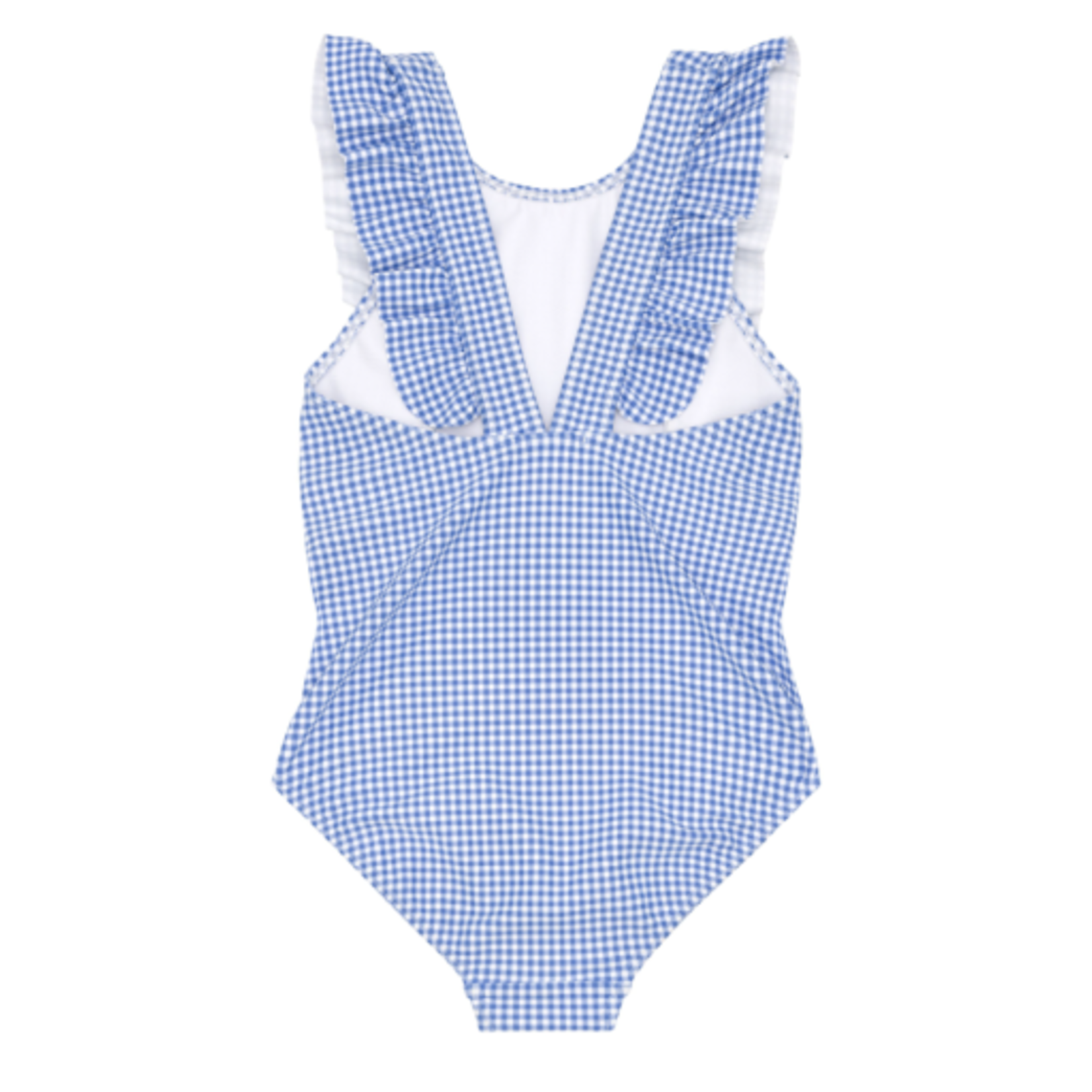 girls sky blue gingham ruffle one piece