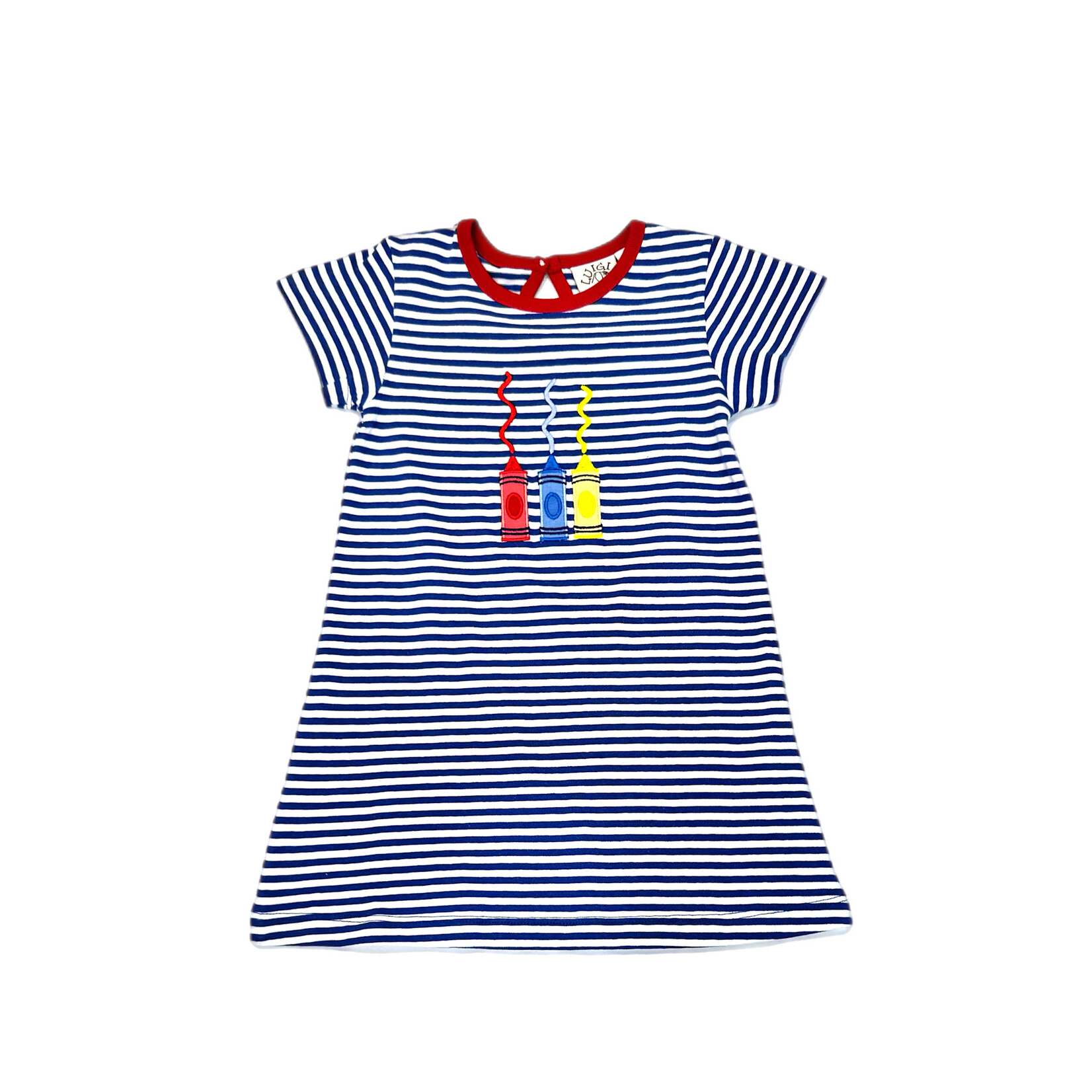 Luigi Kids Blue Stripe Crayon A-Line Dress
