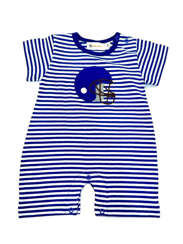 Luigi Kids Blue Stripe Football Helmet Romper
