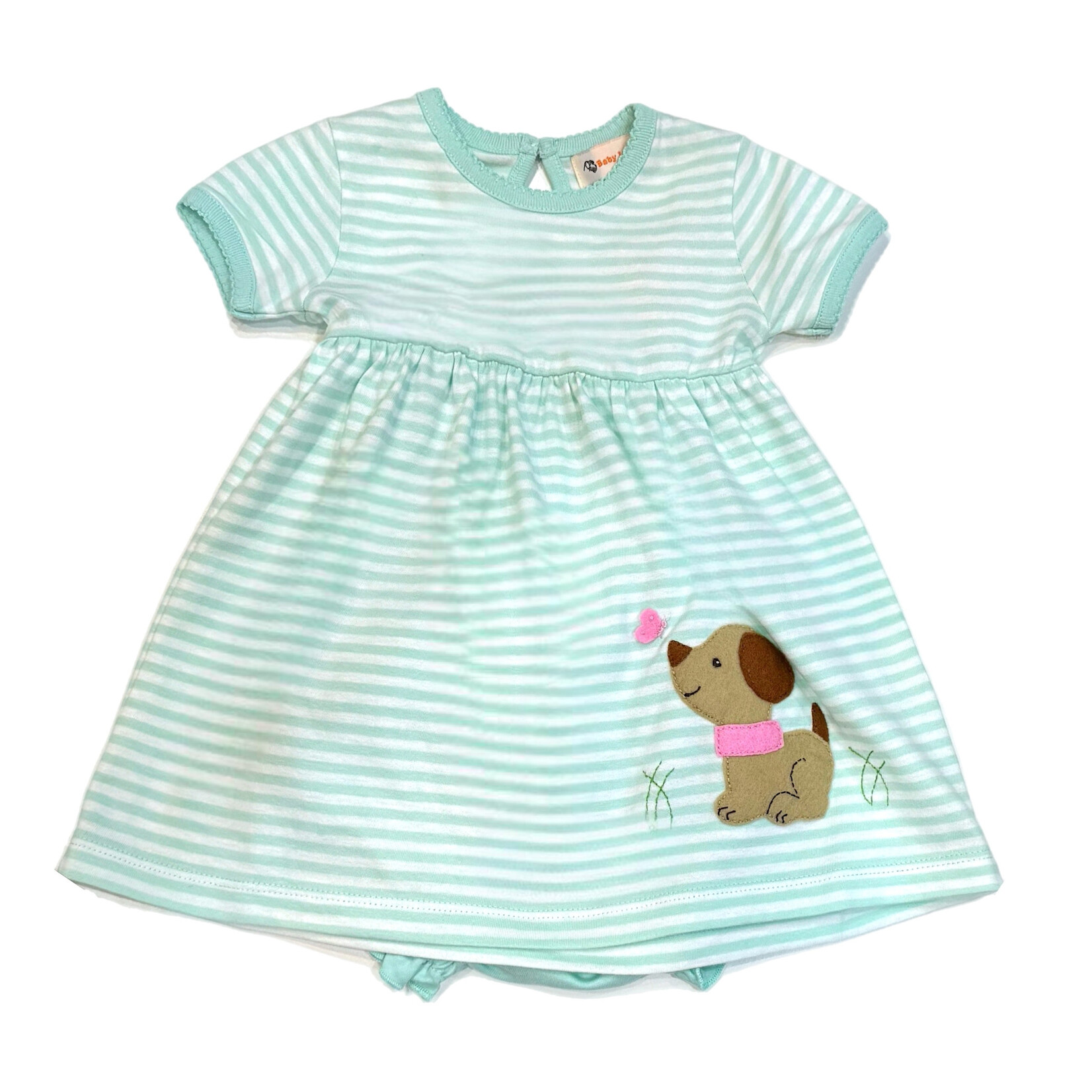 Luigi Kids Green Stripe Puppy Dress Set
