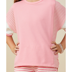 Hayden Girl Pink/White W/ Stripes Top