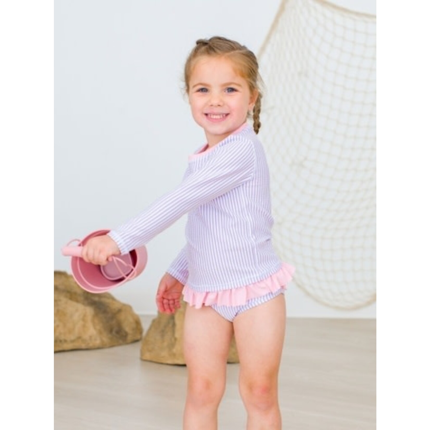 Seersucker Long Sleeve Rash Guard Bikini
