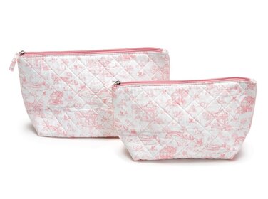 Two's Company Pink Animal Toile Pouches Set