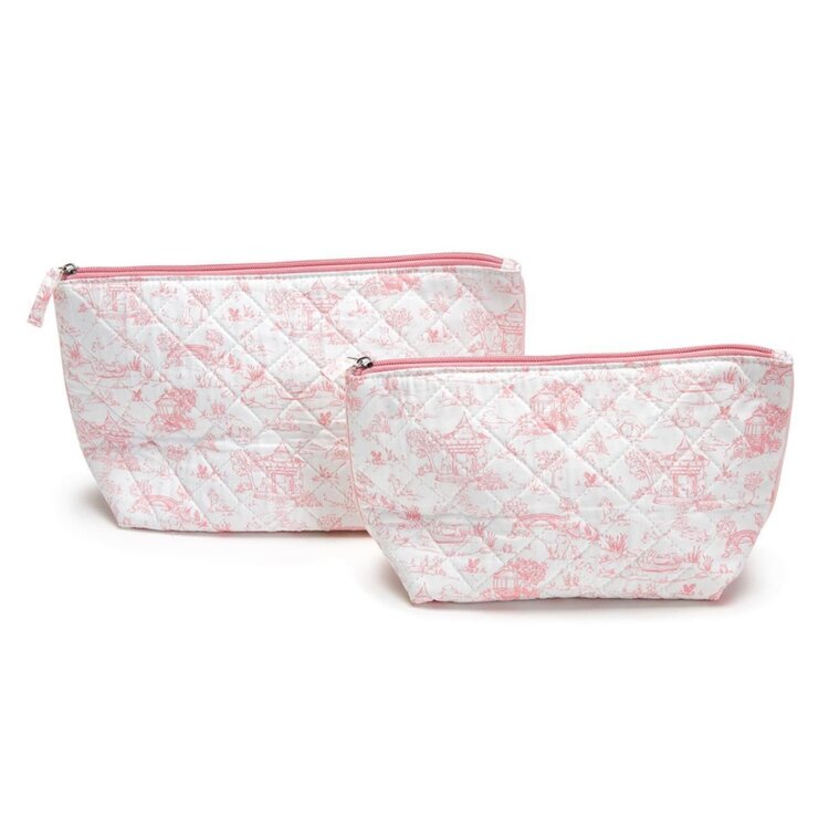 Two's Company Pink Animal Toile Pouches Set