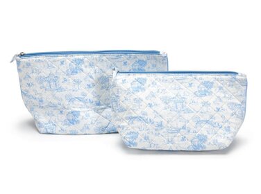 Two's Company Blue Animal Toile Pouch Set