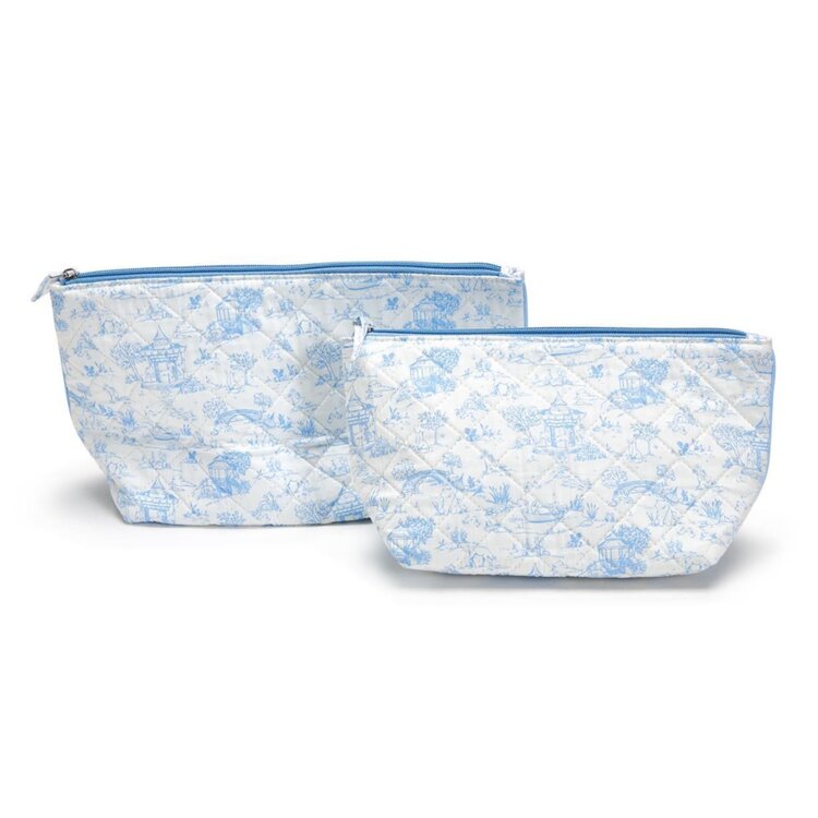 Two's Company Blue Animal Toile Pouch Set
