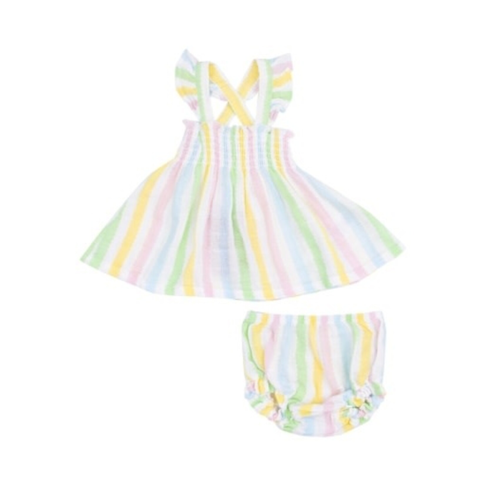 Angel Dear Stripe Ruffle Strap Smocked Set