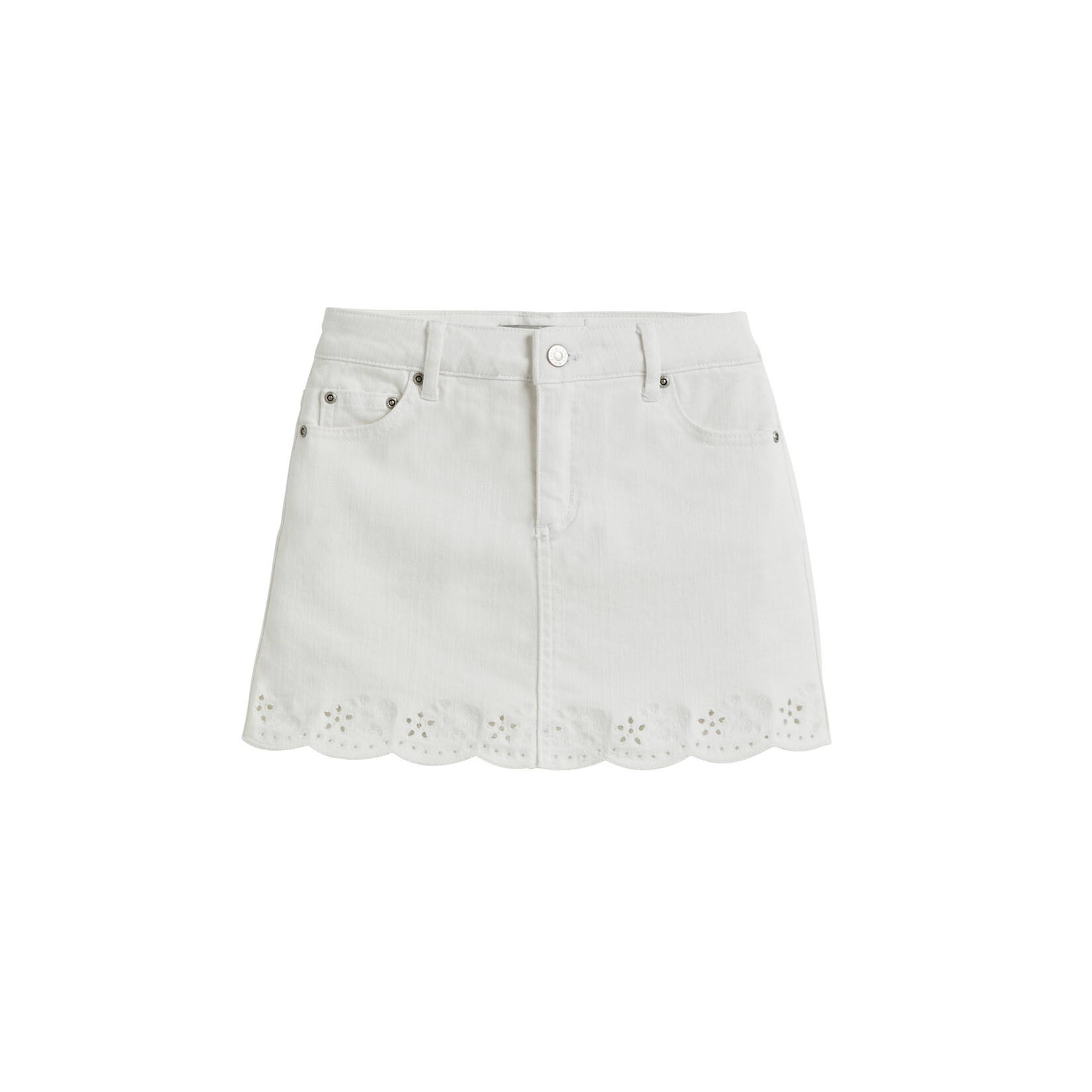 Tractr White Floral Eyelet Hem Demin Skort