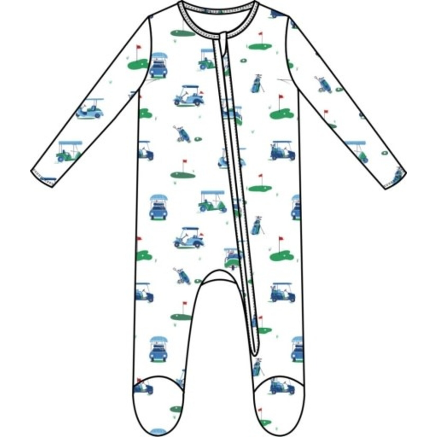 Angel Dear Vintage Golf Carts Blue 2 Way Zipper Footie